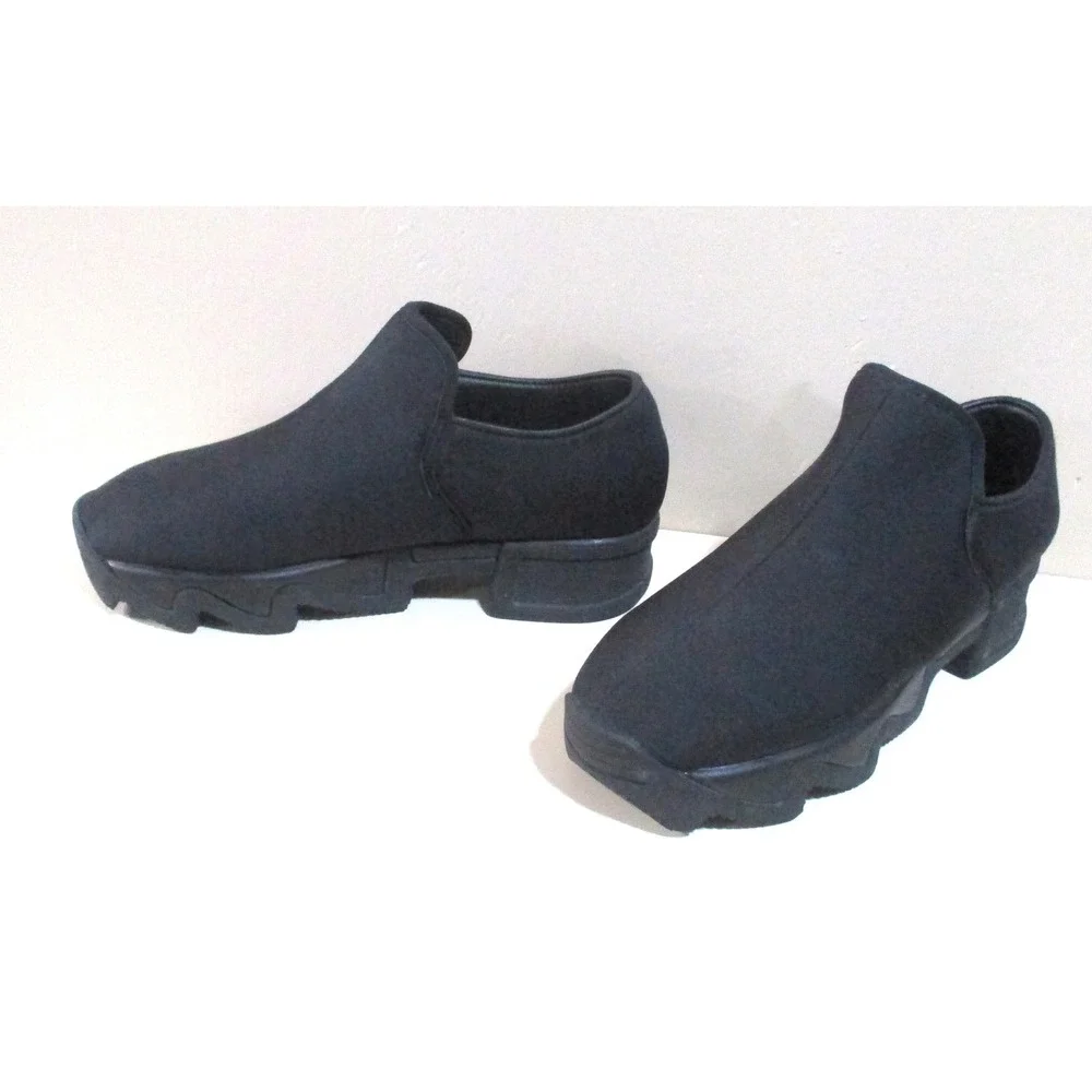 iRi Black Platform Slip On Sneakers Wavy Sole KBB15N-03-BB Mens 8 Womens 10